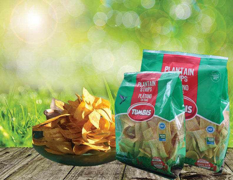 Healthy snack. green plantain strips. green plantain chips. slightly salty plantain chips